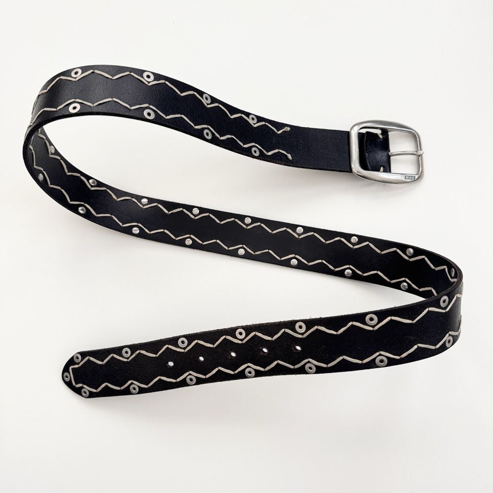 VTG Lauren Ralph Lauren Black Leather Belt White Stitching 9103125-001 42.5"